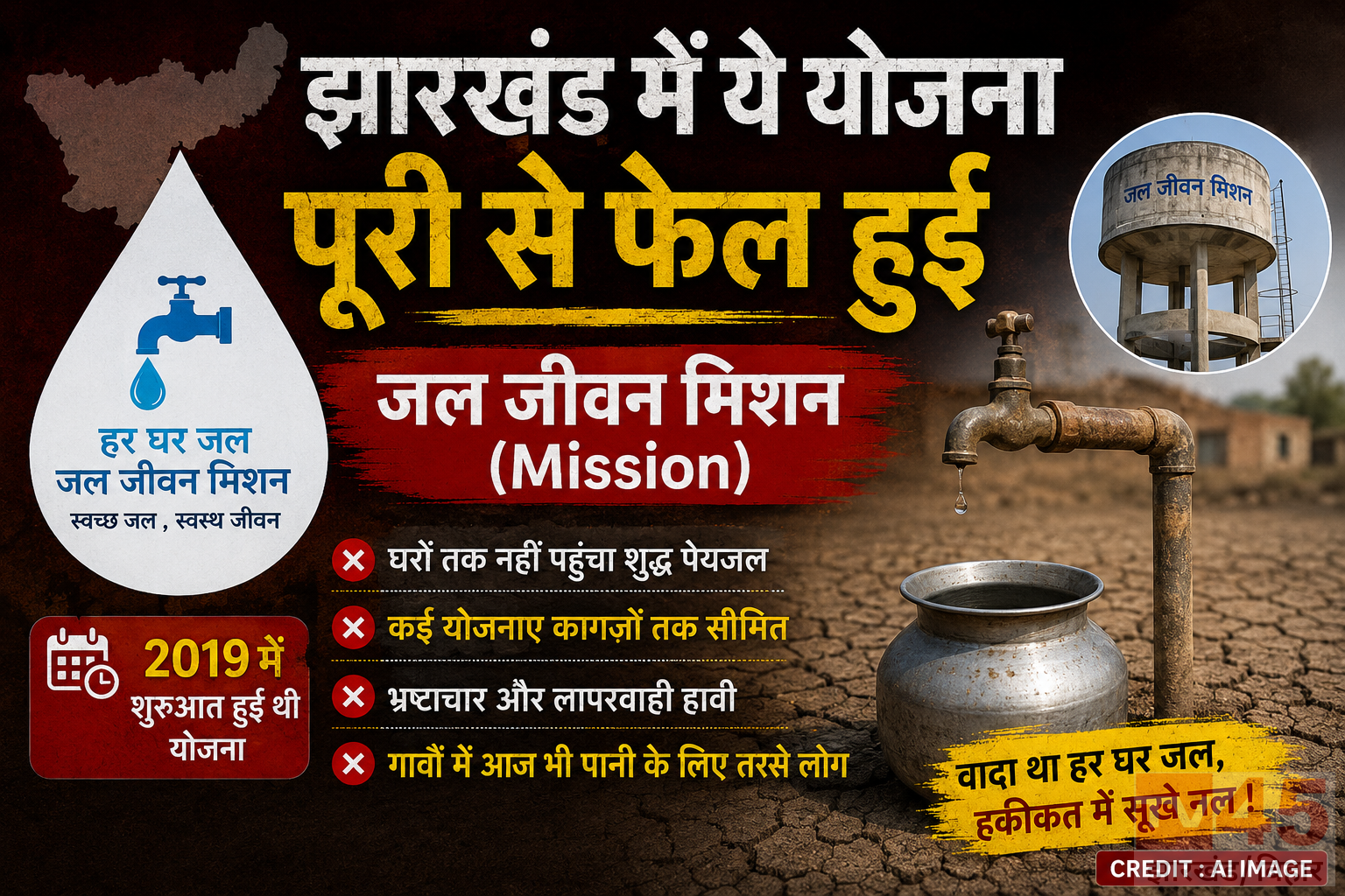 झारखंड में ये योजना पूरी से फेल हुई जल जीवन मिशन(Mission): 2019 में शुरुआत हुई थी योजना